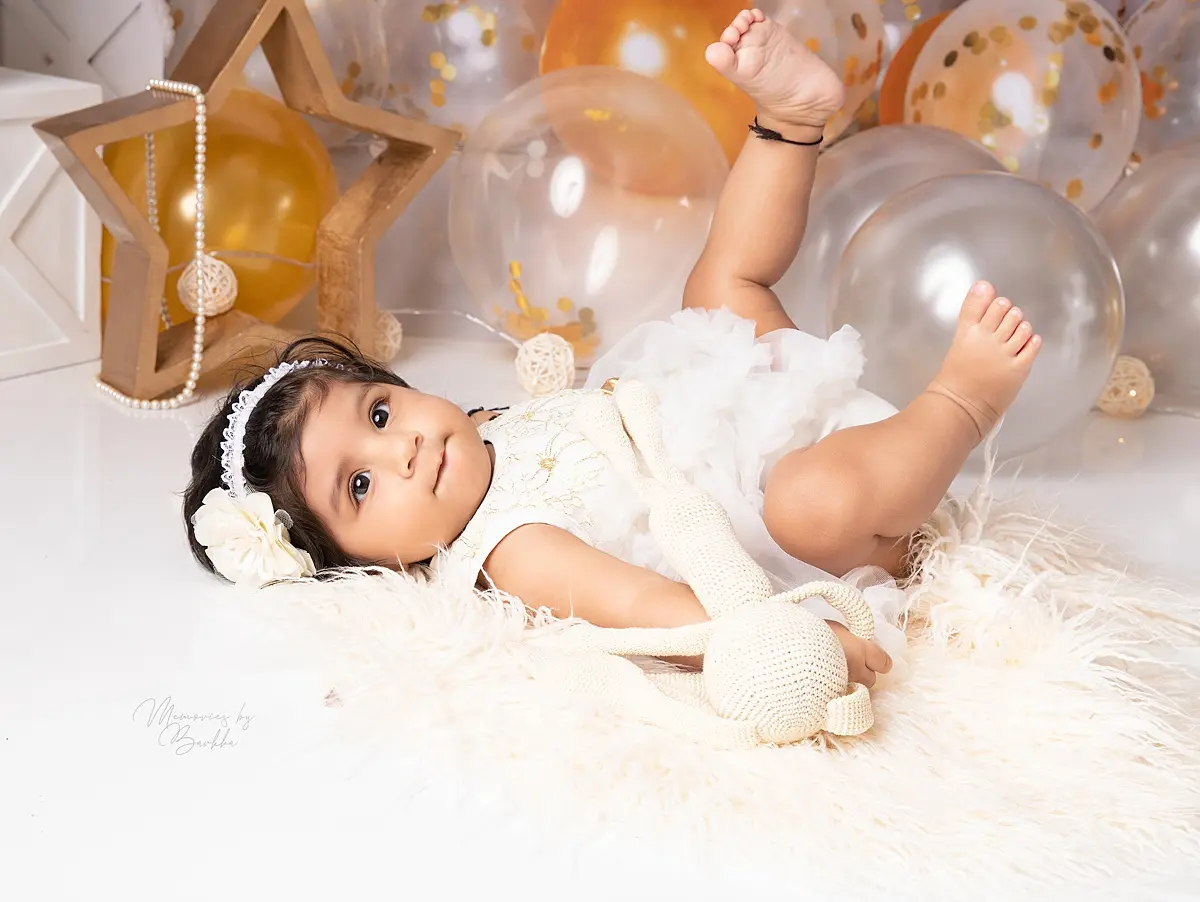 Six month baby photoshoot in Delhi baby girl white dress