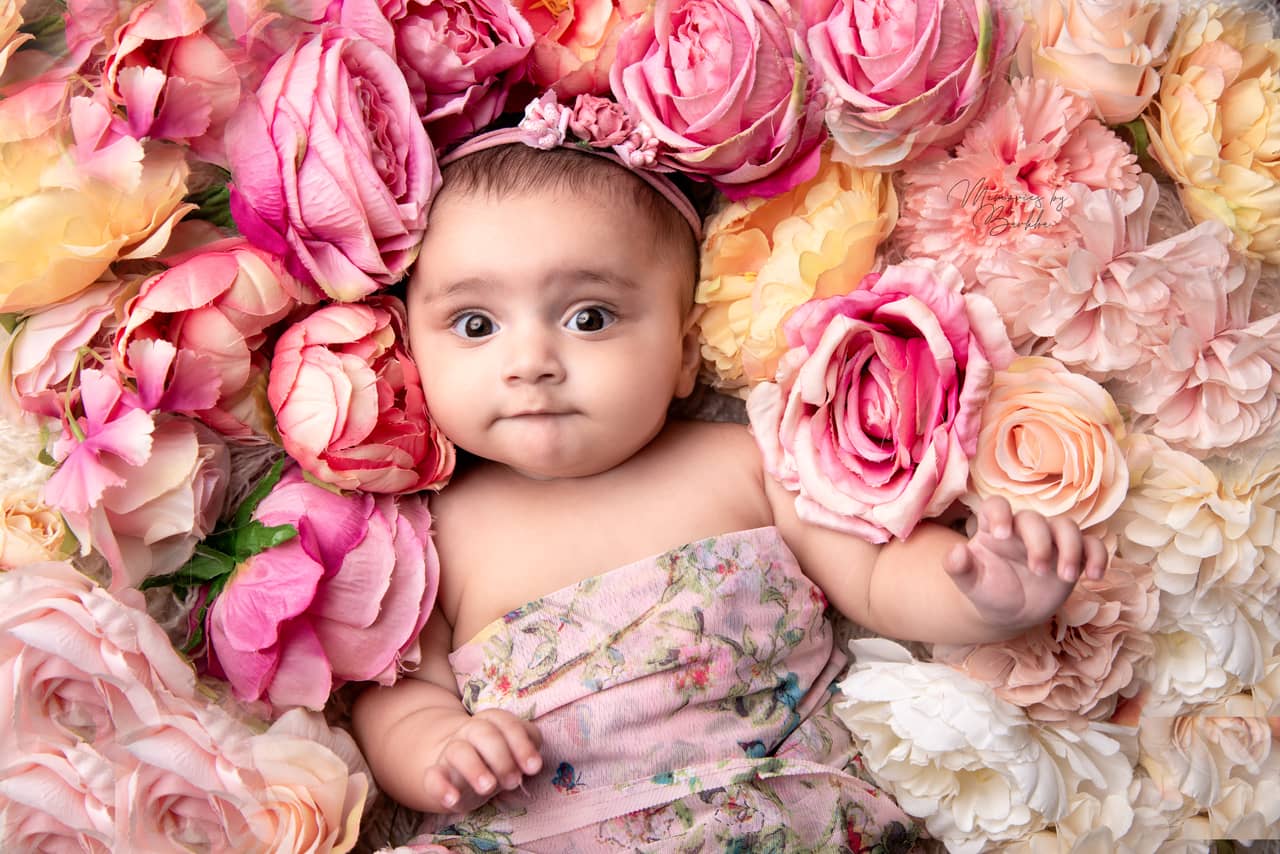 Three month baby photoshoot flower theme